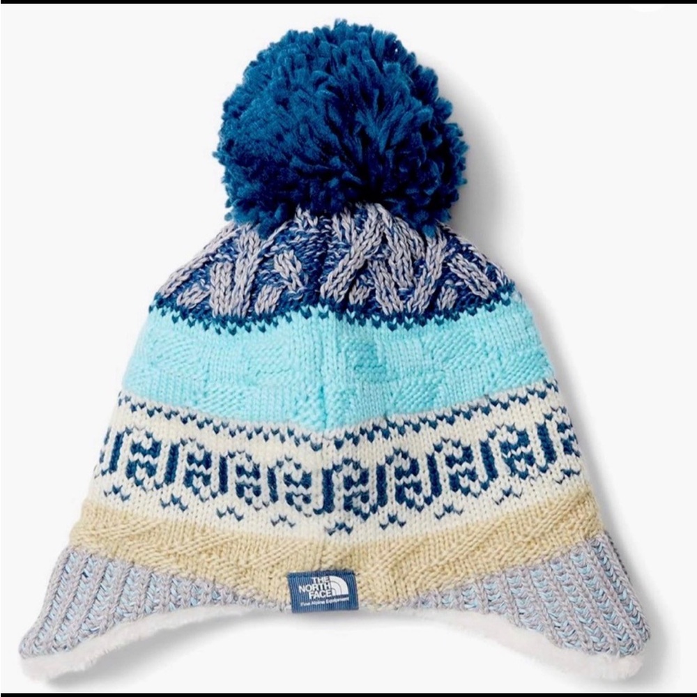 The North Face Kids' Blue and Cream Knit Beanie